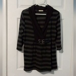 Bella D. Black and Gray Striped Tunic